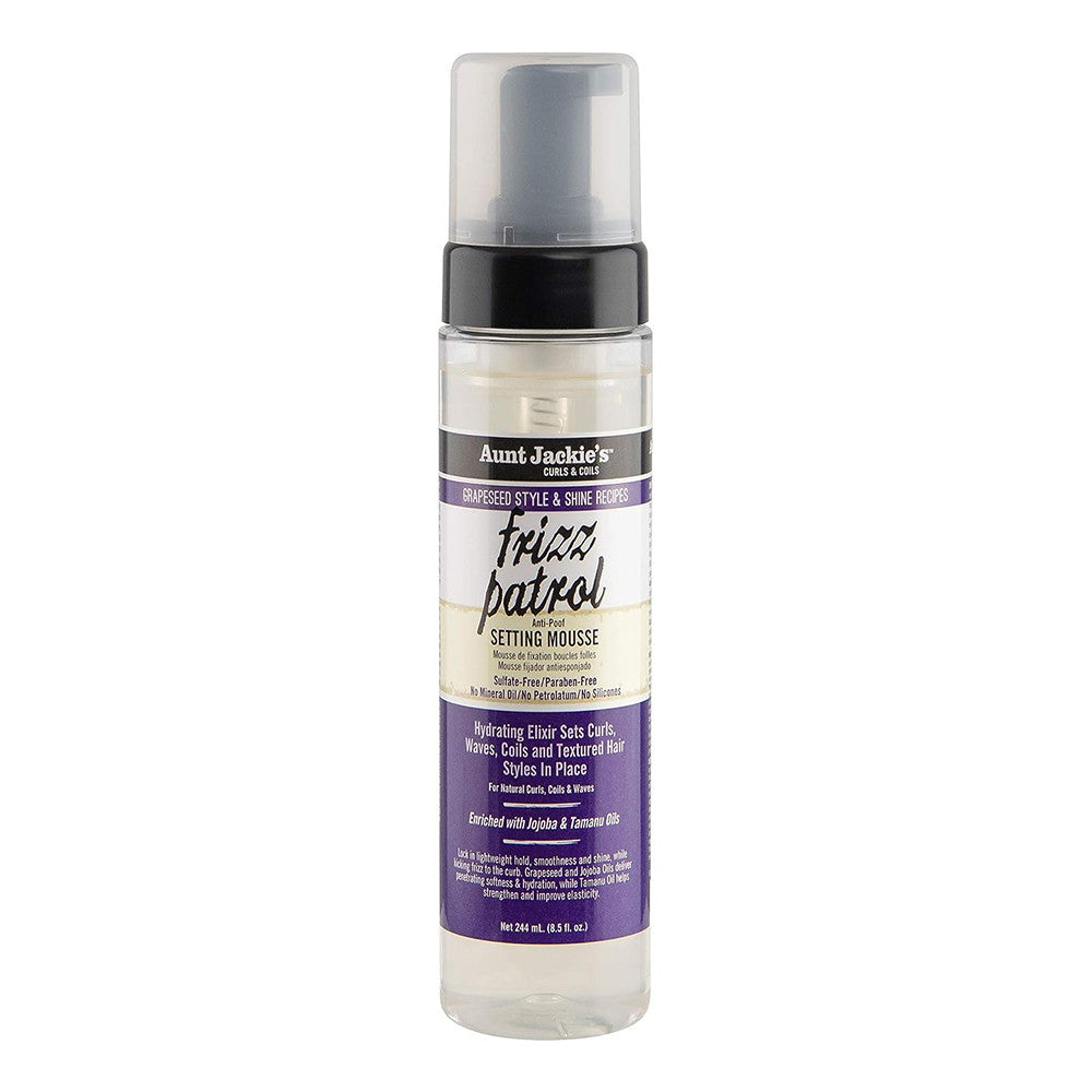 Aunt Jackies Grapeseed Style and Shine Recipes Frizz Patrol Anti-Poof Setting Hair Mousse, 8.5 Oz